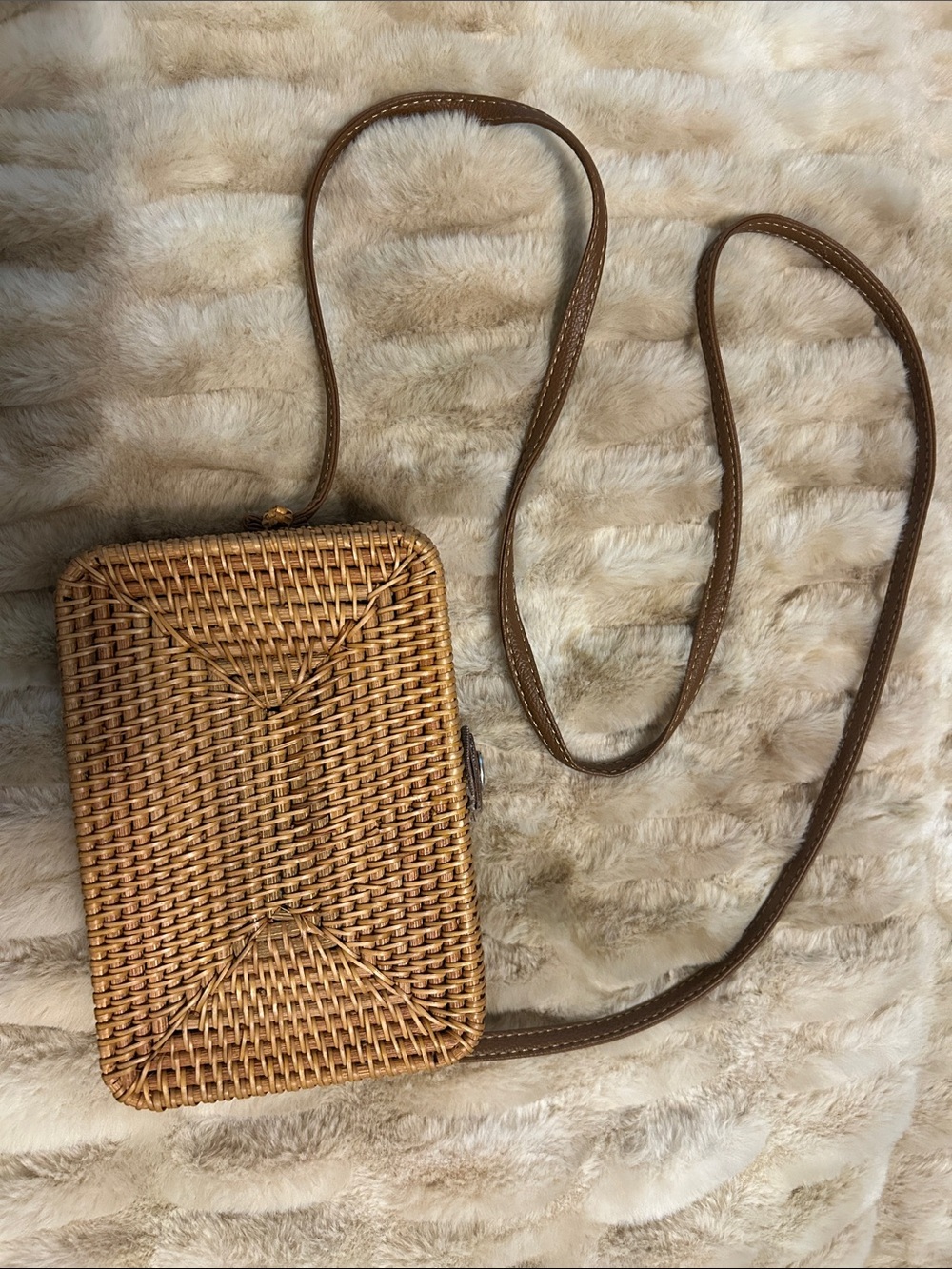 Woven Rattan Crossbody Bag in Brown - Brand Unspecified
